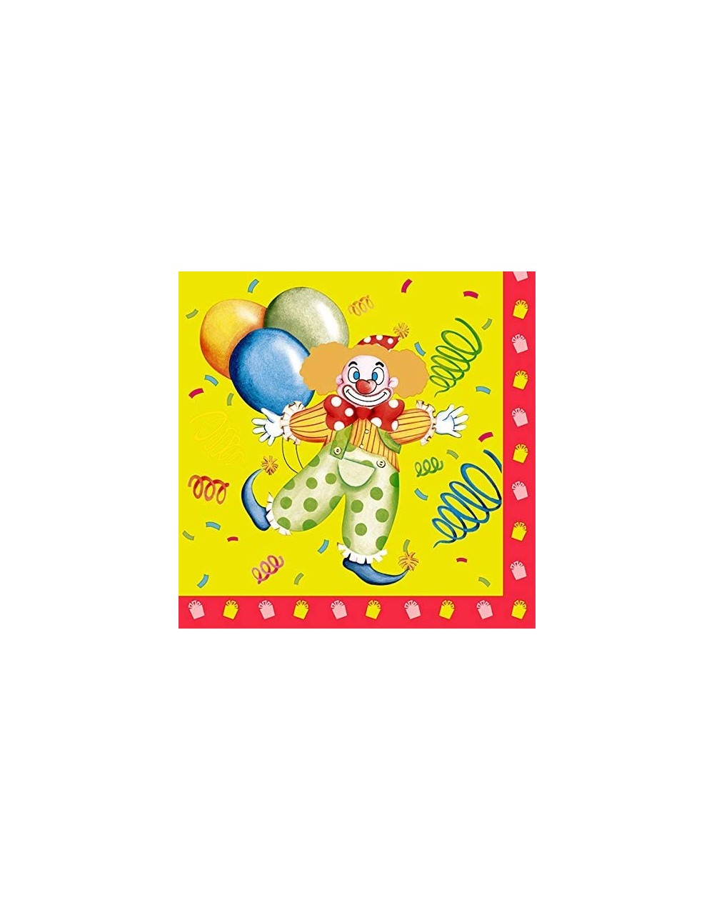Tableware Decorative Pattern Paper Lunch Napkins - Clown and Balloons (Yellow)- 20 Count- 6.5 inch - Clown and Balloons (Yell...