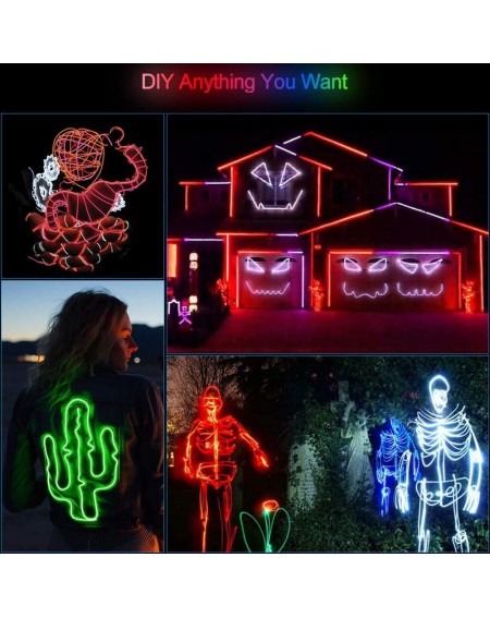 Outdoor String Lights El Wire- Portable Neon Lights 5x1m/3ft Multi Color Male to Female Electroluminescent Wire with Portable...