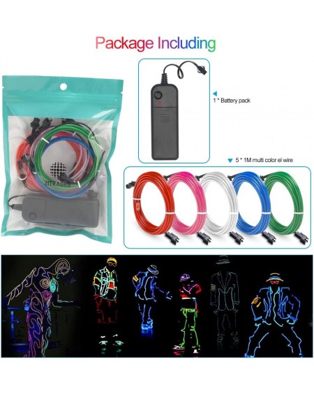 Outdoor String Lights El Wire- Portable Neon Lights 5x1m/3ft Multi Color Male to Female Electroluminescent Wire with Portable...
