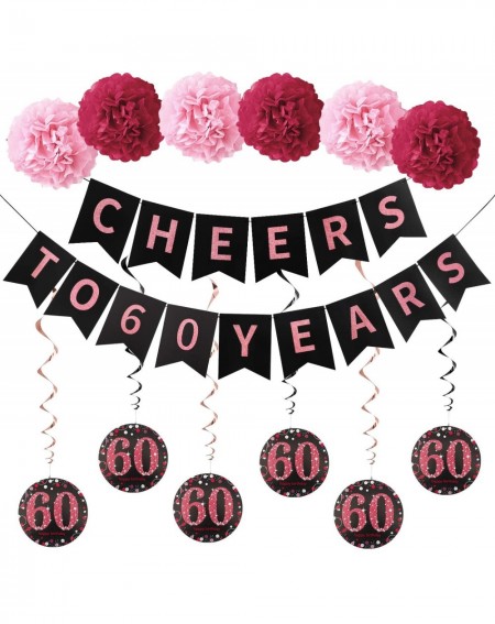 Banners & Garlands 60th Birthday Party Decorations Kit for Women - Cheers to 60 Years Banner- 6Pcs Celebration 60 Hanging Swi...