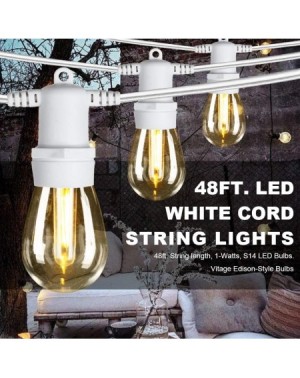 Outdoor String Lights 48ft White Outdoor String Light Kit with 1W Dimmable LED Bulbs for Outdoor Weddings Lights- Commercial ...