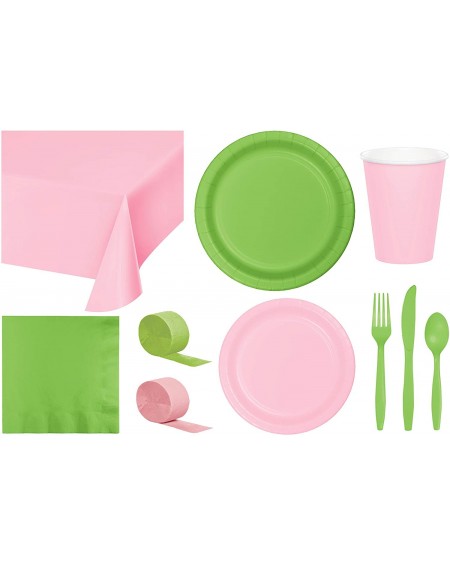 Party Packs Party Bundle Bulk- Tableware for 24 People Classic Pink and Lime Green- 2 Size Plates Napkins- Paper Cups Tableco...