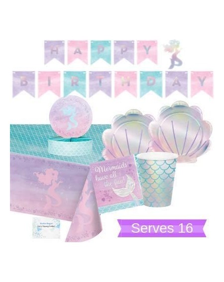 Party Packs Mermaid Party Supplies and Decorations - Iridescent Mermaid Party Plates and Napkins Cups for 16 People - Include...