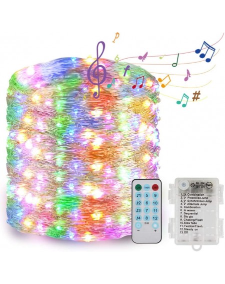 Indoor String Lights 33ft 100 LED Fairy Lights Sound Activated Music LED String Lights Battery Powered with Remote Control fo...