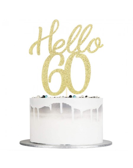 Cake & Cupcake Toppers Hello 60 Cake Topper - Gold Glitter Cake Topper for 60th Birthday Anniversary Party Decorations Suppli...