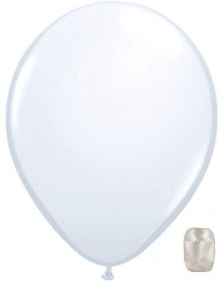 Balloons 10 Pack 11" Standard Opaque Latex Color Balloons with Matching Ribbons (White) - White - CO18SIR0ZDH $17.89