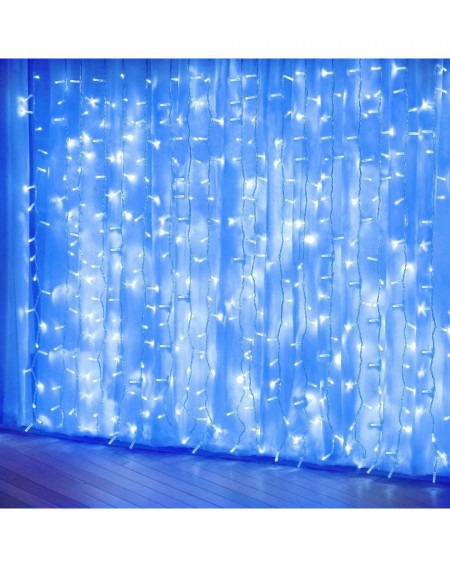Outdoor String Lights Blue Curtain Lights- 8 Modes Fairy String Lights- Window and Wall Decorations for Garden- Room - CF194U...
