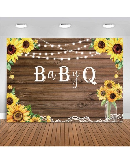 Banners & Garlands Mocsicka BabyQ Baby Shower Backdrop 5x3ft Rustic Wood BBQ Sunflower Baby Shower Party Decorations Banner M...