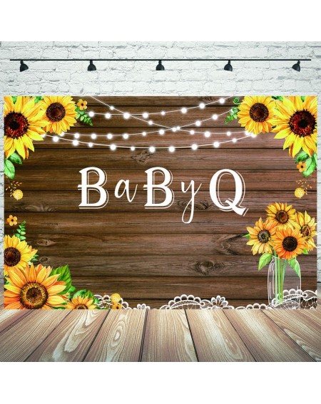 Banners & Garlands Mocsicka BabyQ Baby Shower Backdrop 5x3ft Rustic Wood BBQ Sunflower Baby Shower Party Decorations Banner M...