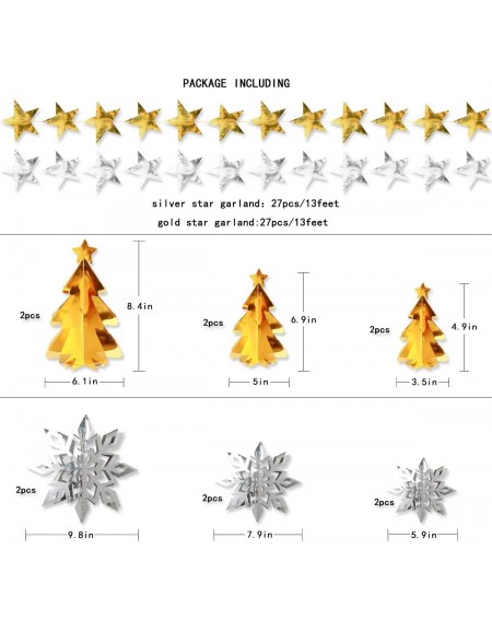 Garlands Christmas Decorations Clearance-Metallic 3D Xmas Tree Garland-3D Hanging Large Snowflake-Paper Star Banners for Gold...