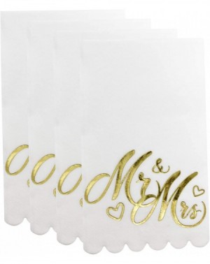 Tableware 100 Mr and Mrs Guest Napkins Disposable Paper Pack Elegant Dinner Hand Napkin with Scalloped Edge and Gold Foil For...