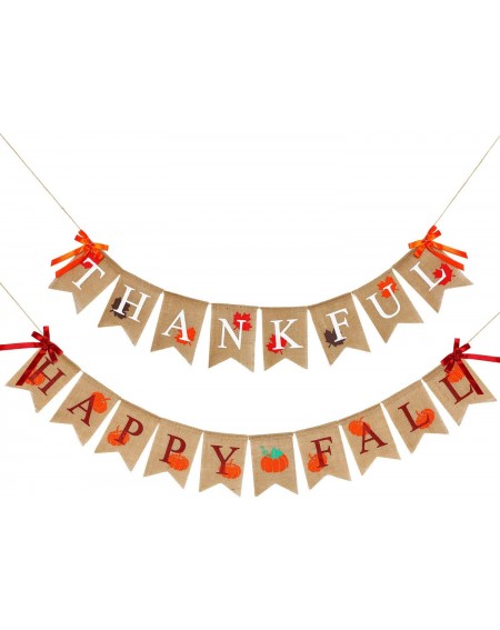 Banners & Garlands 2 Pieces Thankful Banner Happy Fall Banner Burlap Thanksgiving Fall Rustic Garland Banner Set for Fall Har...
