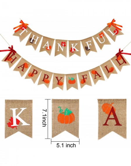 Banners & Garlands 2 Pieces Thankful Banner Happy Fall Banner Burlap Thanksgiving Fall Rustic Garland Banner Set for Fall Har...