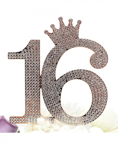 Cake & Cupcake Toppers Number 16 Rhinestone Princess Crown Monogram Cake Topper - Sweet 16th Birthday Party (Rose Gold) - Ros...