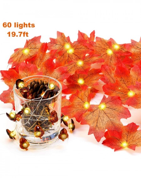 Indoor String Lights 2 Pieces 60 LED Fall Leaf Garland Maple Leaves String Lights Christmas Acorn Design Lights String for Th...
