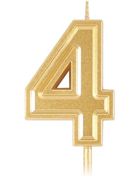 Birthday Candles Birthday Cake Candle Number 4- Golden Glitter Numeral Topper Decoration for Wedding Anniversary- Kids and Ad...