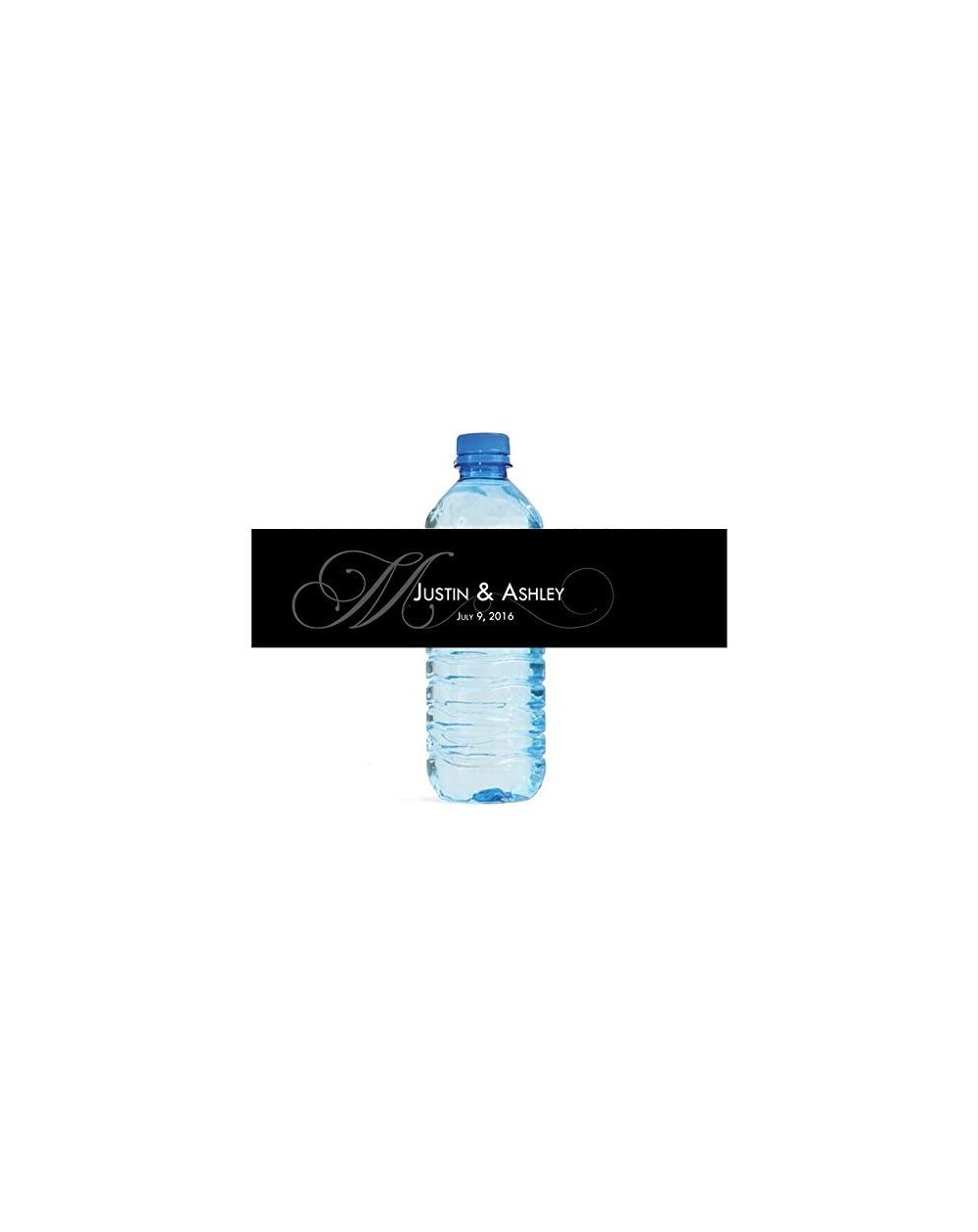 Favors 100 Black Monogram Elegant Wedding Anniversary Engagement Party Water Bottle Labels 8"x2 - CR124G494EZ $26.30