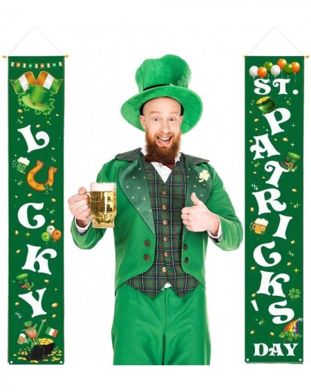 Banners & Garlands St.Patrick Porch Sign Lucky St Patrick's Day Hanging Banner Shamrock Indoor Outdoor Decorations St Patrick...