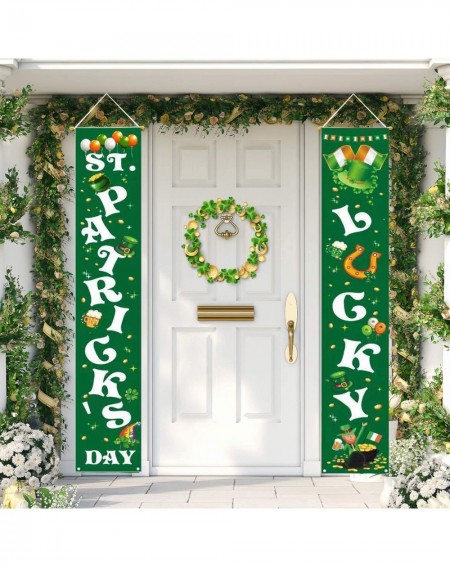 Banners & Garlands St.Patrick Porch Sign Lucky St Patrick's Day Hanging Banner Shamrock Indoor Outdoor Decorations St Patrick...
