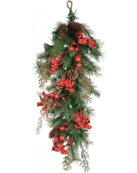 Swags 30 Inch Iced Woodland Artificial Mixed Pine Teardrop Swag with Pine Cones - C519ERXTQNC $35.87