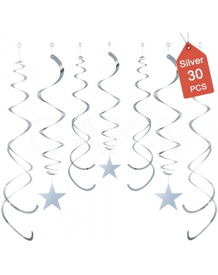 Banners & Garlands Hanging Swirl Decorations Silver Stars Decorations Pack of 30-Plastic Swirl Party Decorations For Ceiling ...