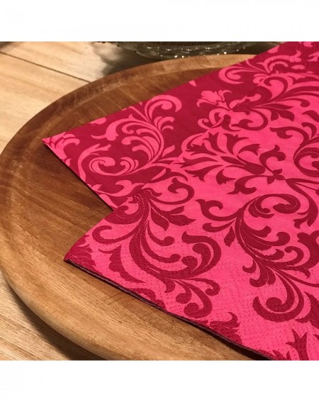 Tableware 40 Count Pink Palmetto Damask Napkins- 2 Packs of 20- 3 Ply Paper- Luncheon Size- 6.75 x 6.75 Inches- Food Safe Ink...