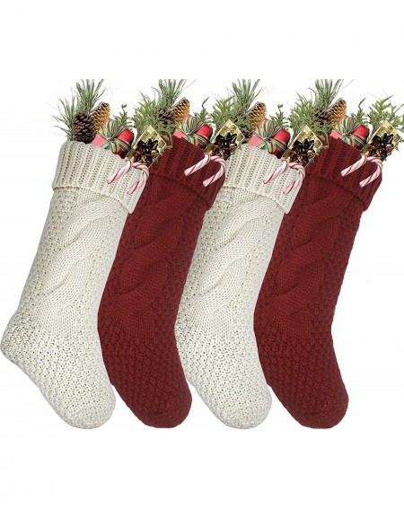 Stockings & Holders Christmas Stockings- Knit Christmas Stockings- Unique Burgundy and Ivory White Knit Christmas Stockings 1...
