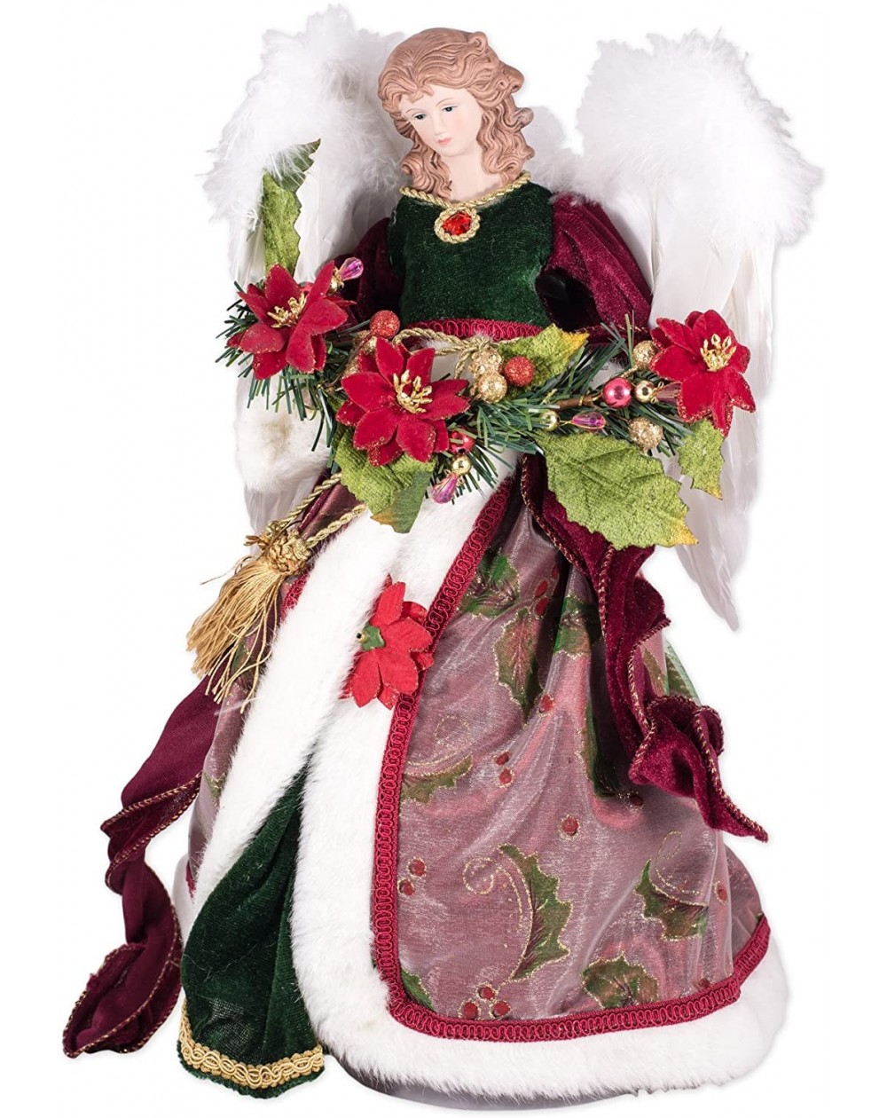Tree Toppers Elegant Rosy Red Holly Gown Angel 16 inch Decorative Tree Topper - CW11KMB4F8R $39.23