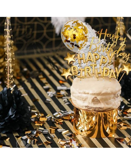 Cake & Cupcake Toppers Gold Cake Topper Decoration with Golden Happy Birthday Candles Happy Birthday Banner Confetti Balloon ...