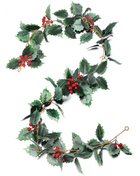 Garlands Christmas Garland Winter Red Berries Holiday Decoration Holly Leaves Garland- 5.5 FT Premium Christmas Greenery Garl...