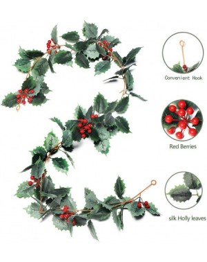 Garlands Christmas Garland Winter Red Berries Holiday Decoration Holly Leaves Garland- 5.5 FT Premium Christmas Greenery Garl...