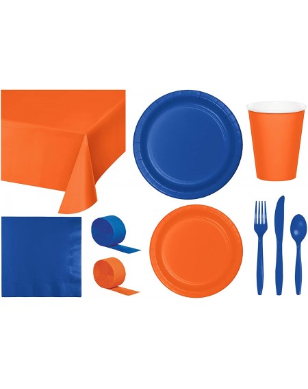 Party Packs Party Bundle Bulk- Tableware for 24 People Sunkiss Orange and Cobalt Blue- 2 Size Plates Napkins- Paper Cups Tabl...
