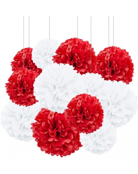 Tissue Pom Poms 12pcs Red and White Paper Pom Poms Decorations for Party Ceiling Wall Hanging Tissue Flowers Decorations - 2 ...