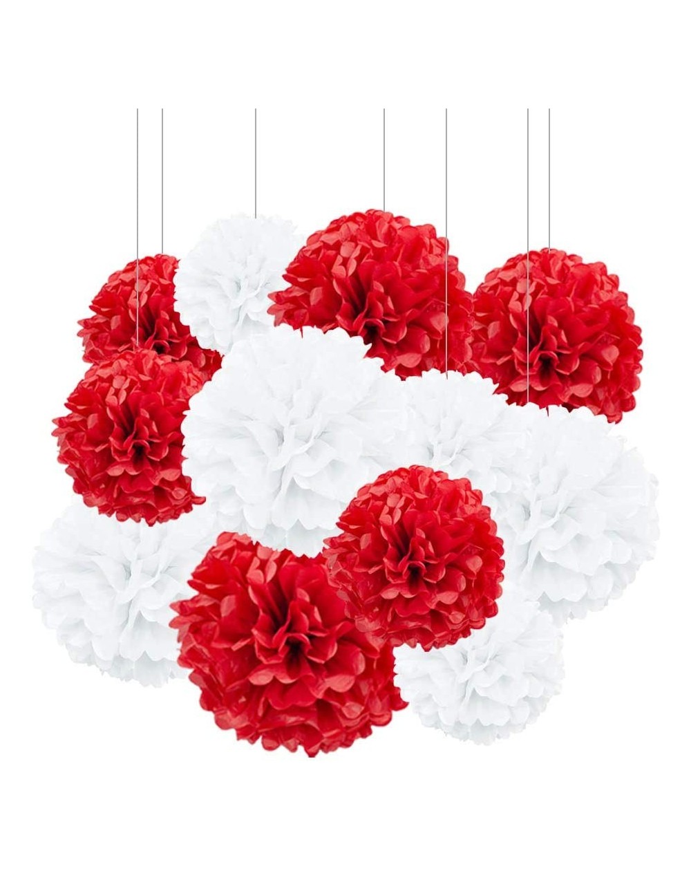 Tissue Pom Poms 12pcs Red and White Paper Pom Poms Decorations for Party Ceiling Wall Hanging Tissue Flowers Decorations - 2 ...
