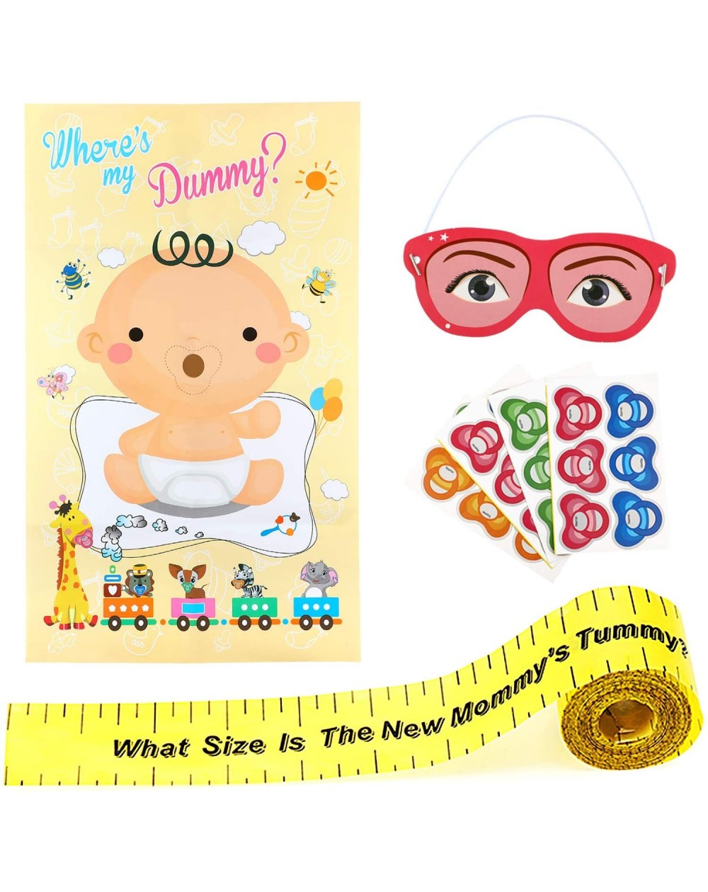 Party Games & Activities 45m Tummy Measure Baby Shower Game Tummy Measure Tape with Poster- Eye Mask- Stickers for Party Favo...
