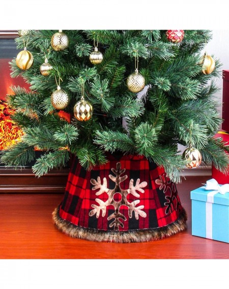 Tree Skirts Buffalo Plaid Christmas Tree Collar-Christmas Tree Ring-Tree Skirt with Thick Faux Snowflake for Christmas Holida...
