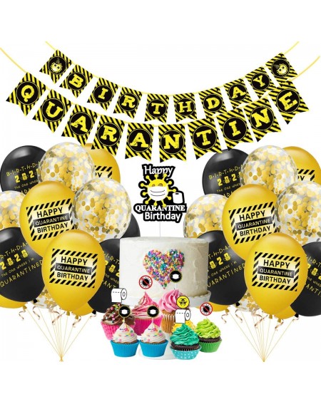 Banners Quarantine Birthday Decorations Including Quarantine Birthday Banner Balloons Cupcake Toppers for Social Distancing D...