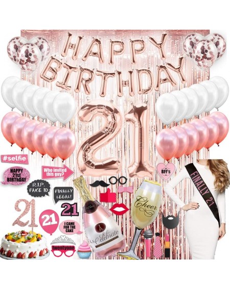 Party Packs 21st Birthday Decorations With Photo Props - 21 Birthday Party Supplies - 21 Cake Topper Rose Gold Banner - Rose ...