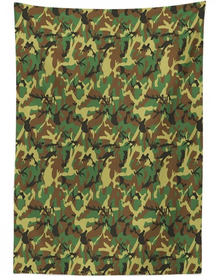 Tablecovers Camo Outdoor Tablecloth- Woodland Camouflage Pattern Abstract Concealment Hiding in Jungle- Decorative Washable P...