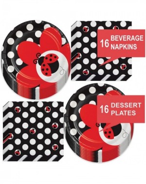 Party Packs Ladybug Party Supplies - Red- Black- and White Polka Dot Ladybug Dessert Plates and Beverage Napkins (Serves 16) ...