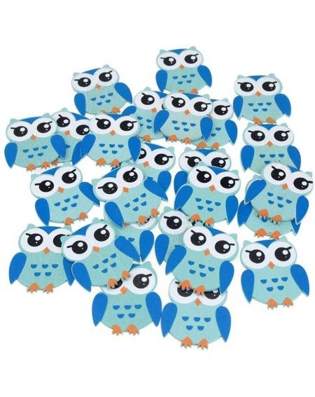 Favors Small Owl Animal Wooden Baby Favors- Blue- 1-1/4-Inch (25-Piece) - CB17YEU0G32 $7.51