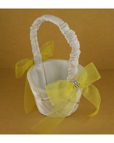 Ceremony Supplies IVORY Wedding Flower Girl Lattice Design Basket Organza Bow & Faux Rhinestone Accent (CANARY YELLOW BOW) - ...