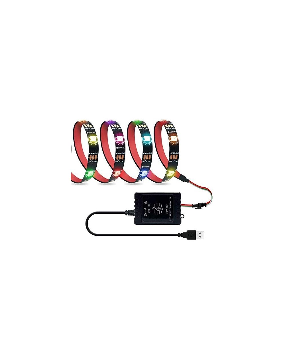 Rope Lights USB DreamColor Strip Lights 5V Powered TV Backlight Strip Kit with Music LED Controller-6.56FT/2M RGB Addressable...