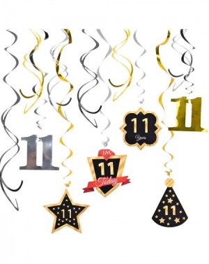 Centerpieces Ushinemi 11th Birthday Party Decorations- 11 Birthday Hanging Swirl Streamers Decor- Gold Silver and Black- 12pc...