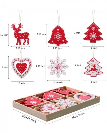 Ornaments 24 Pieces Wooden Christmas Hanging Ornaments Christmas Trees White Red Colored Pattern Wood Cutouts Christmas Scena...