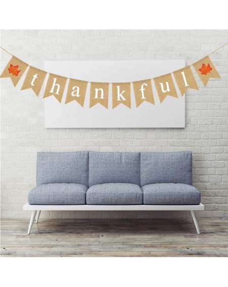 Banners & Garlands Thankful Burlap Banner - Thanksgiving Burlap Banner - Maple Leaf Burlap Banner - Fall Party Decorations (A...
