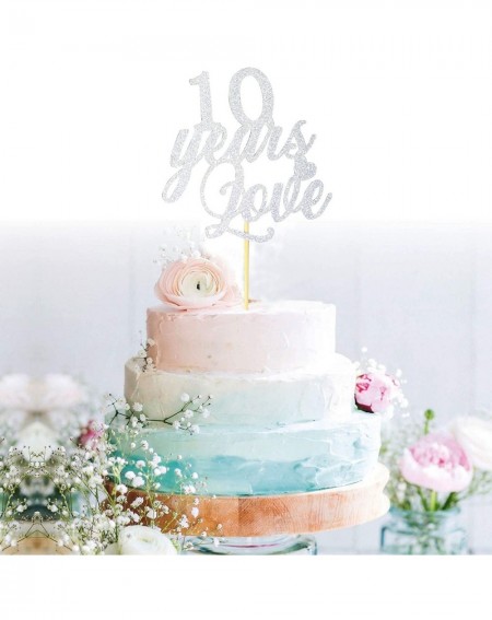 Cake & Cupcake Toppers Glittery Silver 10 years Love Cake Topper-We Still Do 10th Cake Topper -Vow Renewal Cheers To 10 Years...