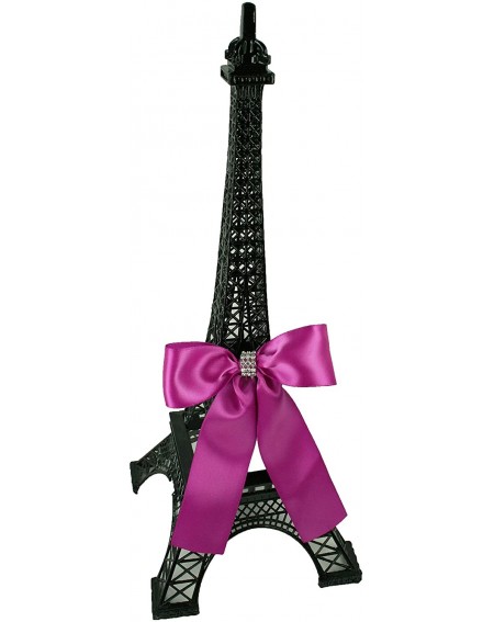 Centerpieces 6" Tall Black Metal Eiffel Tower Cake Topper with Satin Bow Designed with Rhinestones Choose Bow Color - Fuchsia...