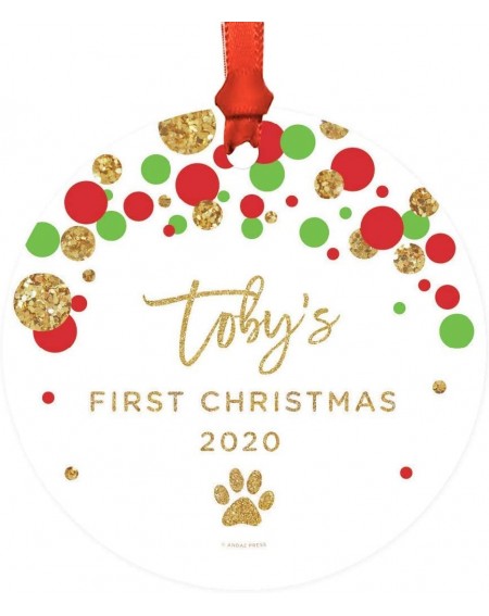 Personalized Christmas Ornament - Memorial Paw Prints Red Green - CW187ZIDXYT