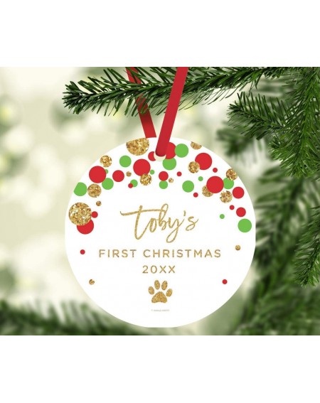 Ornaments Personalized Dog Cat Pet Animal Memorial Round Metal Christmas Ornament- You Left Paw Prints on Our Heart- Charlie-...